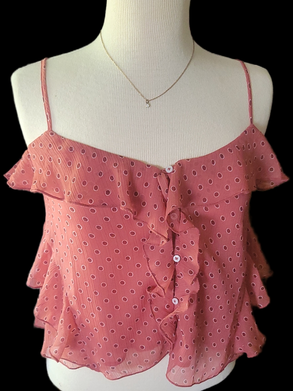 American Eagle Outfitters Coral Pink Polka Dot Ruffle Cami